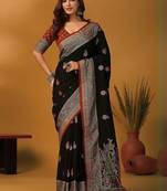 Black ethnic motifs embroidered banarasi saree