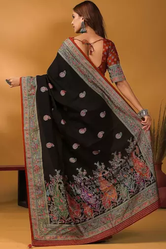 Black ethnic motifs embroidered banarasi saree