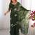 Green shimmer chiffon embroideried sequin work scalloped border blouse piece & sarees