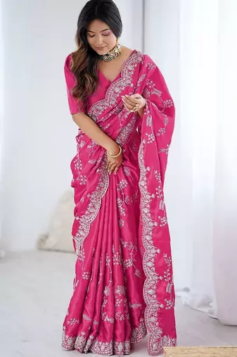 Pink embroidered sarees blouse piece