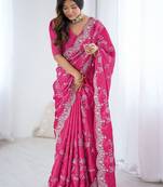 Pink embroidered sarees blouse piece