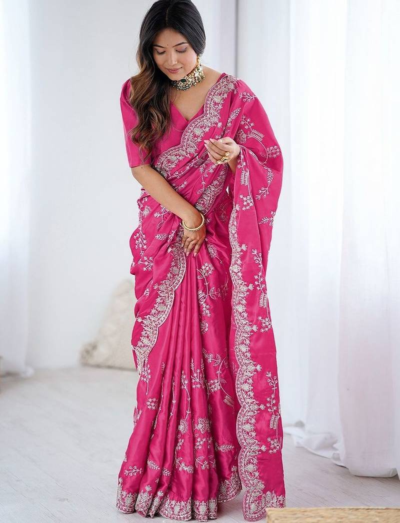 Pink embroidered sarees blouse piece