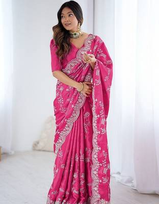 Pink embroidered sarees blouse piece 2