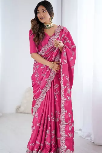 Pink embroidered sarees blouse piece