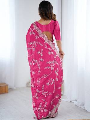 Pink embroidered sarees blouse piece 3