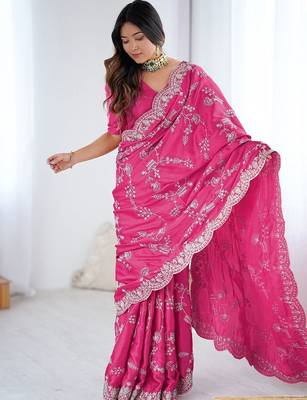 Pink embroidered sarees blouse piece 4