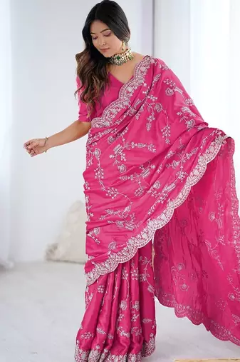 Pink embroidered sarees blouse piece