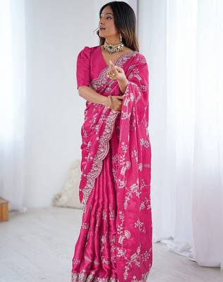 Pink embroidered sarees blouse piece 5