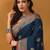 Blue floral silk blend designer banarasi saree