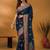 Blue floral silk blend designer banarasi saree