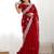 Red embroidered saree with unstitched blouse piece