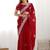 Red embroidered saree with unstitched blouse piece