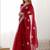 Red embroidered saree with unstitched blouse piece