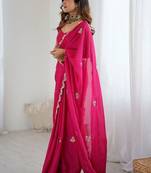 Pink embellished sequinned poly chiffon designer saree