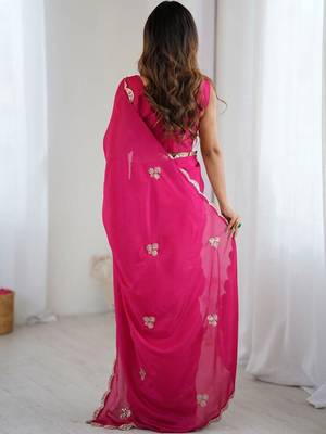 Pink embellished sequinned poly chiffon designer saree 2