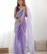 Purple embroidered saree with unstitched blouse piece
