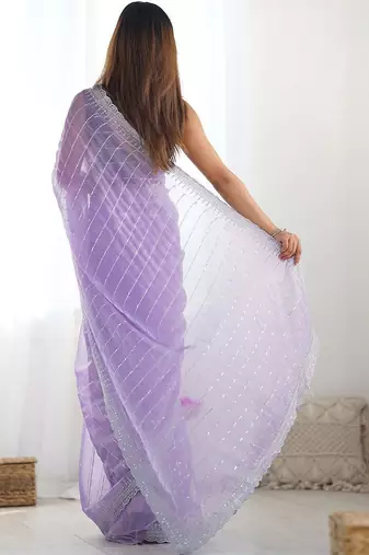 Purple embroidered saree with unstitched blouse piece