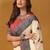 Off white paisley printed banarasi saree with unstitched blouse piece