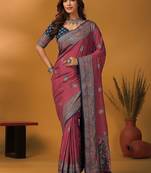 Mauve paisley printed banarasi saree with unstitched blouse piece