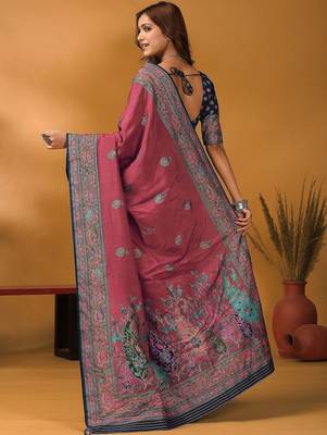 Mauve paisley printed banarasi saree with unstitched blouse piece 4