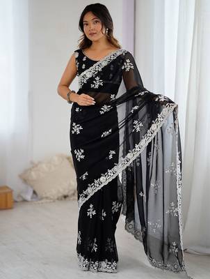 Black embellished  wear saree with matching blouse 1