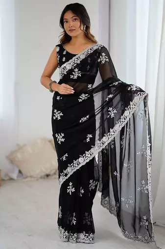 Black embellished  wear saree with matching blouse