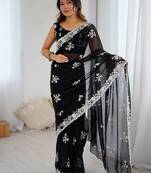 Black embellished  wear saree with matching blouse