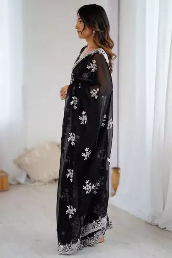 Black embellished  wear saree with matching blouse