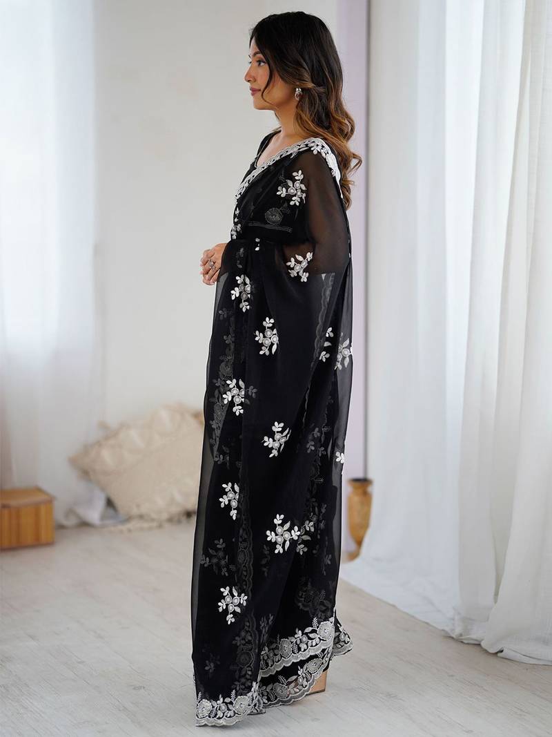 Black embellished  wear saree with matching blouse