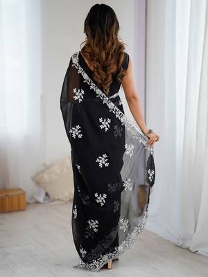 Black embellished  wear saree with matching blouse 3