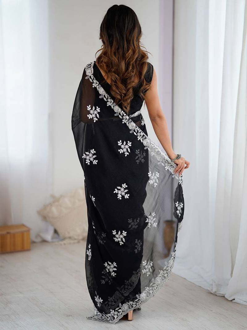 Black embellished  wear saree with matching blouse