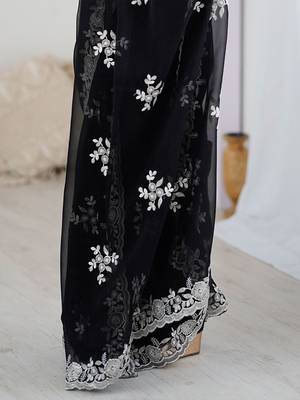 Black embellished  wear saree with matching blouse 5