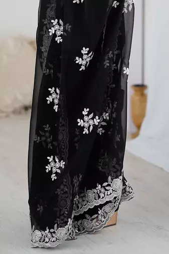 Black embellished  wear saree with matching blouse