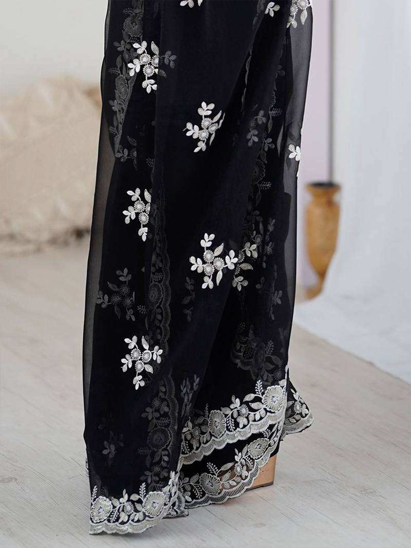 Black embellished  wear saree with matching blouse