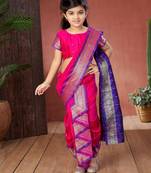 Pink girls woven design zari banarasi saree