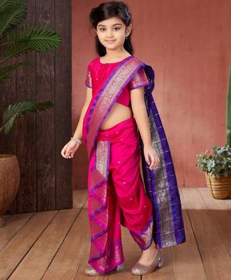 Pink girls woven design zari banarasi saree 3