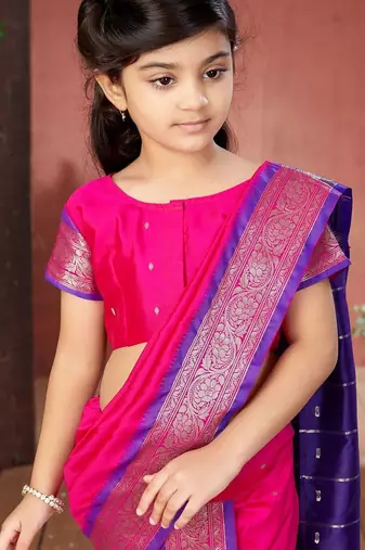 Pink girls woven design zari banarasi saree