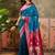 Teal zari woven design saree with contrast unstitched blouse