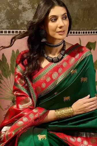 Green woven design saree with unstitched blouse