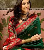 Green woven design saree with unstitched blouse