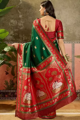 Green woven design saree with unstitched blouse