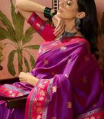 Purple zari woven design saree with contrast unstitched blouse