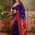 Violet zari woven design saree with contrast unstitched blouse