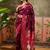 Burgundy zari woven design saree with contrast unstitched blouse