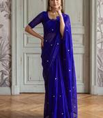 Blue embellished zari  cotton handloom khadi saree