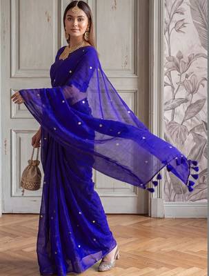 Blue embellished zari  cotton handloom khadi saree 2