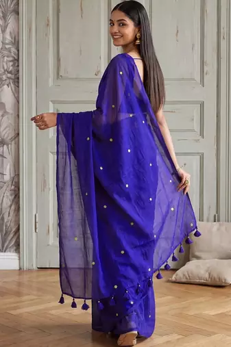 Blue embellished zari  cotton handloom khadi saree
