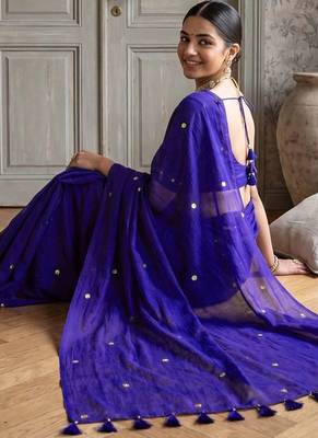Blue embellished zari  cotton handloom khadi saree 4