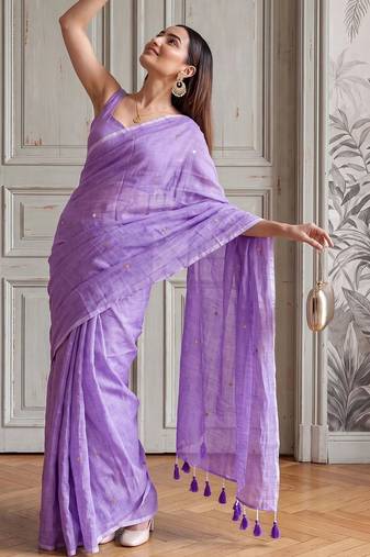 Lavender embellished sequinned  cotton handloom khadi saree