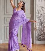 Lavender embellished sequinned  cotton handloom khadi saree